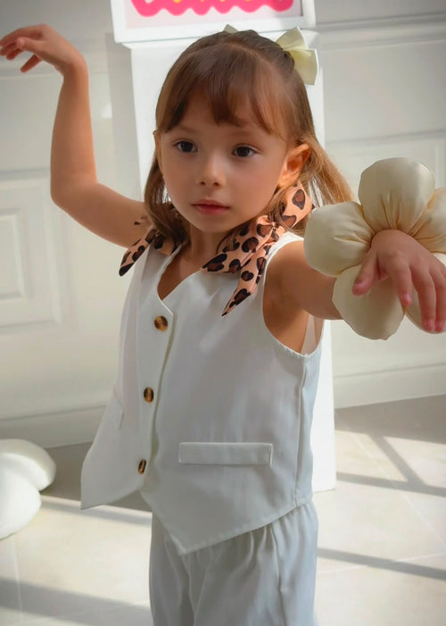 Set Olivia Blanco para niña vista posterior, conjunto  infantil Ayoyi