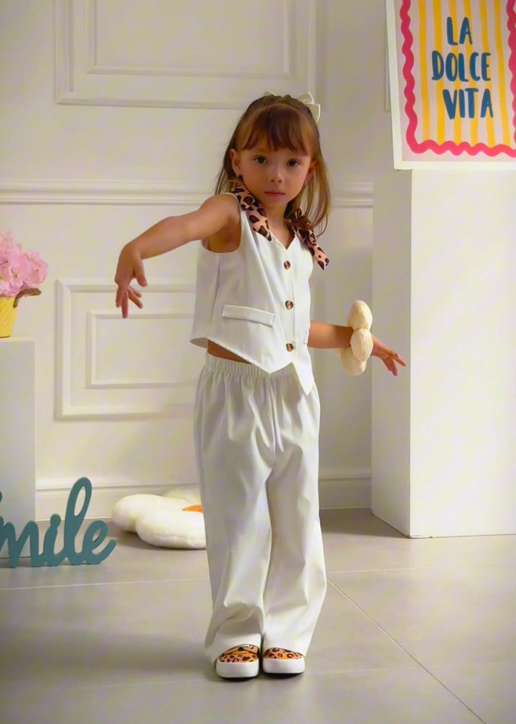 Set Olivia Blanco para niña, conjunto camisa y pantalón infantil Ayoyi